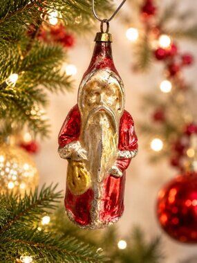 Antique German Santa Claus Glass Christmas Ornament Red Robe 4"